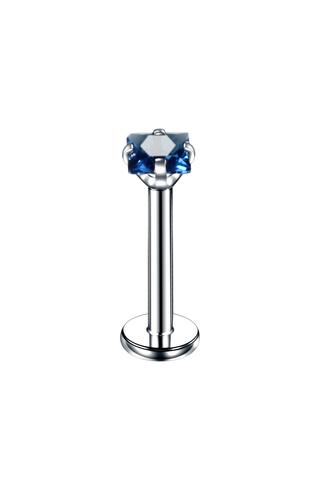 A & ONE Ezüst Színű Rozsdamentes Acél Piercing Sötétkék Cirkónia Kővel, 6 mm