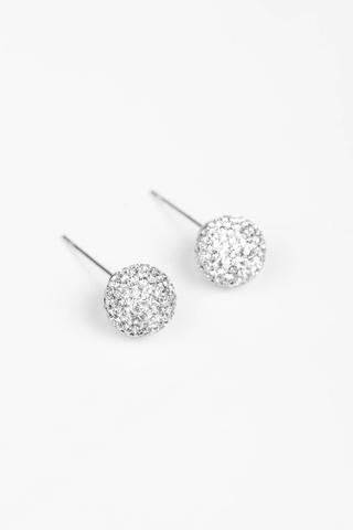 A & ONE Ezüst Színű Rozsdamentes Acél Gömb Fülbevaló Fehér  Swarovski® Kövekkel -10mm