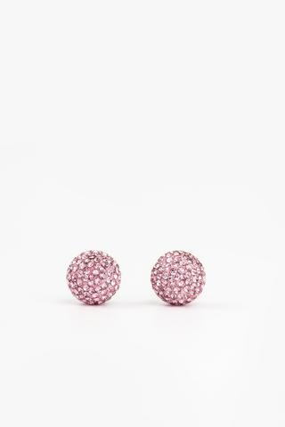 A & ONE Ezüst Színű Rozsdamentes Acél Gömb Fülbevaló Rózsaszín Swarovski® Kövekkel -10mm