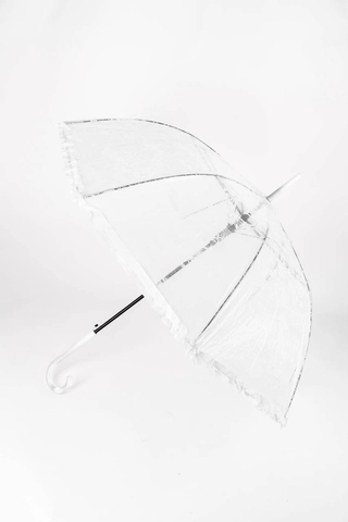 Fehér És Átlátszó Csipke Mintás, Fodros Szegélyű Bot Esernyő, 116 cm Átmérővel