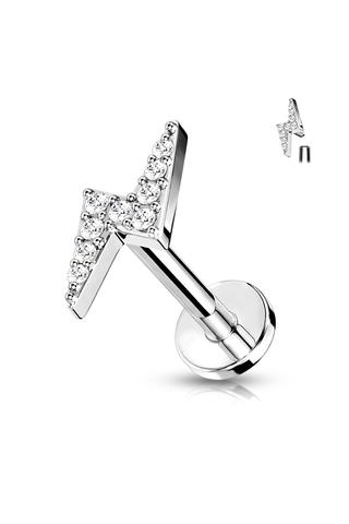 A &amp; ONE PVD Bevonatos Orvosi Acél, Ezüst Színű, Cirkónia Köves Villám Alakú Piercing