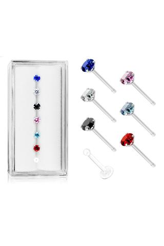 A &amp; ONE 7 Darabos Többszínű Orvosi Acél Piercing Szett Cirkónia Kővel, 3 mm