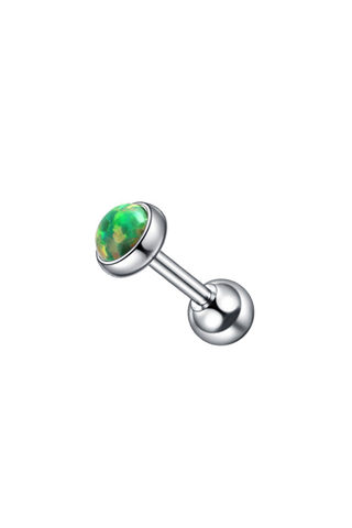 A & ONE Ezüst Színű, Rozsdamentes Acél Zöld Opálos Kővel Díszített Piercing