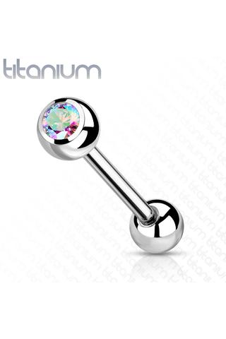 A & ONE Titánium Ezüst Színű Egyenes Szárú Piercing Színjátszós Cirkónia Kővel