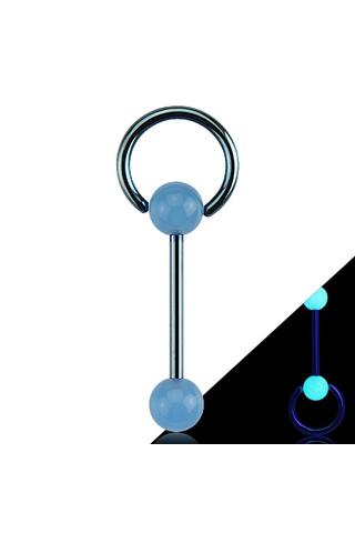 A & ONE 316L Orvosi Acél Kék Színű Egyenes Szárú Piercing Karikával, Fluoreszkáló Gömbökkel