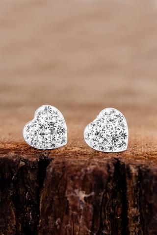 Fehér Szív Alakú Swarovski® Kristályokkal Kirakott S925 Ezüst Fülbevaló