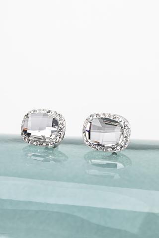 Esküvői Kocka Alakú Fehér Swarovski Kövekkel Díszített S925 Ezüst Fülbevaló