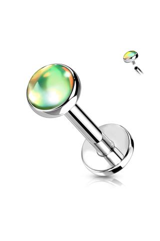 A &amp; ONE Ezüst Színű 316L Orvosi Acél Egyenesszárú Labret Piercing Zöld Színjátszós Kővel