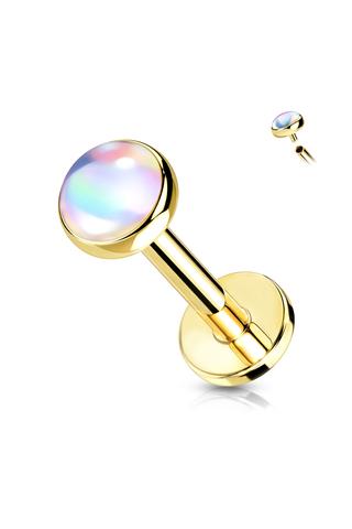 A &amp; ONE Arany Színű 316L Orvosi Acél Egyenesszárú Labret Piercing Fehér Színjátszós Kővel