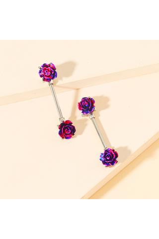 A & ONE Ezüst Színű Rozsdamentes Acél Egyenesszárú Mell Piercing Lila Rózsa Alakú Véggel