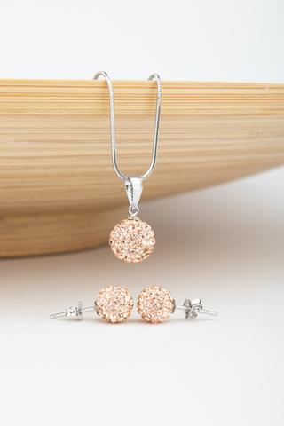 A & ONE S925 Ezüst Gömb Fülbevaló És Nyaklánc Szett Bézs Swarovski® Kövekkel