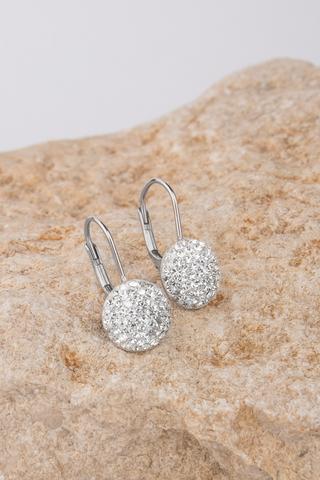 Fehér Swarovski Kövekkel Díszített S925 Ezüst Fülbevaló Félgömb Medállal