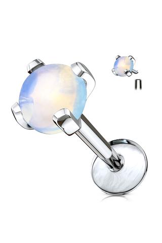 A &amp; ONE Ezüst Színű 316L Orvosi Acél Egyenesszárú Labret Piercing Opálos Kővel