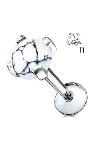 A &amp; ONE Ezüst Színű 316L Orvosi Acél Egyenesszárú Labret Piercing Fehér Márványos Kővel