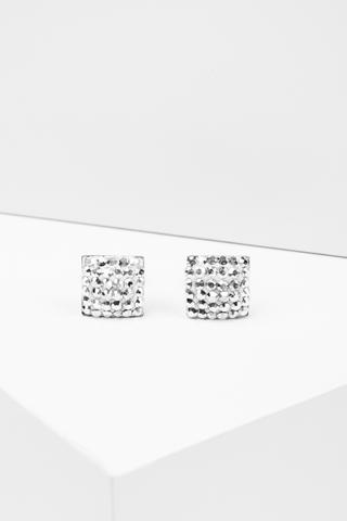 Fehér Swarovski Kövekkel Díszített S925 Ezüst Kocka Alakú Fülbevaló