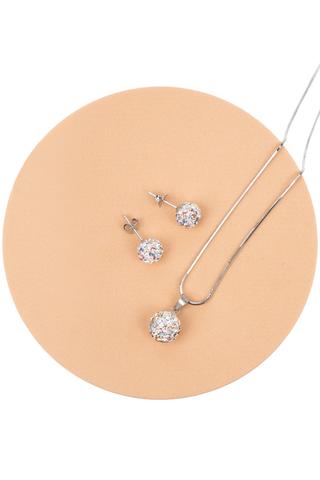 A & ONE S925 Ezüst Gömb Fülbevaló És Nyaklánc Szett Bézs És Színjátszós Swarovski® Kövekkel