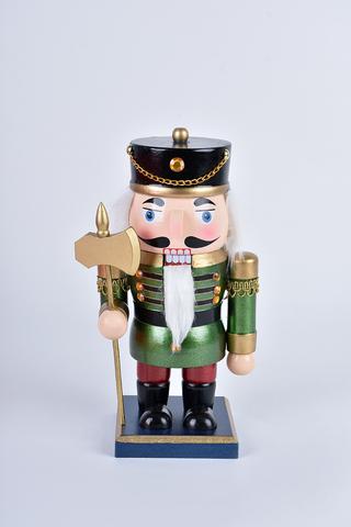 Zöld Ruhás Fából Készült Diótörő Figura - 25 cm