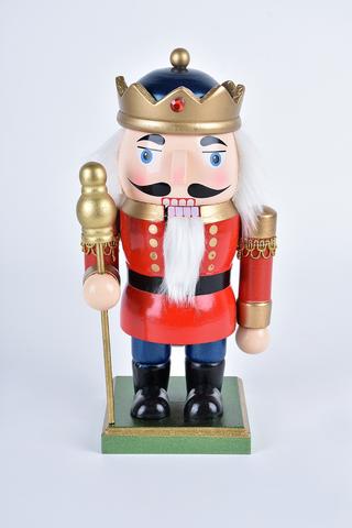 Piros Ruhás Fából Készült Diótörő Figura - 25 cm