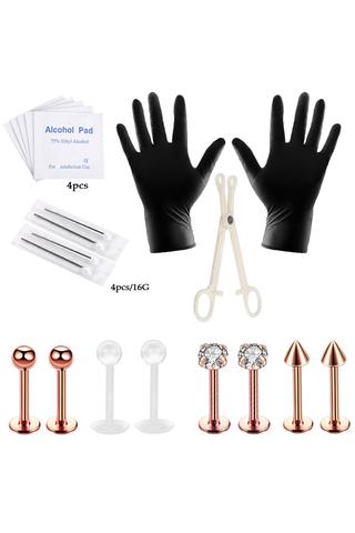 A &amp; ONE Piercing Készítő Szett 316L Rózsaarany Fehér Köves Rozsdamentes Acél Piercinggel