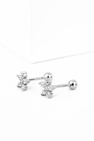 A &amp; ONE S925 Ezüst Virág Alakú Fülbevaló/ Barbell Piercing Cirkónia Kövekkel