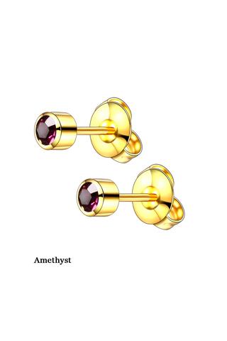 Arany Színű Orvosi Acél Fülbevaló Sötétlila Cirkónia Kővel -  4 mm