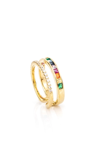 Arany Színű Állítható Méretű Színes És Fehér Strasszkővel Díszített Gyűrű