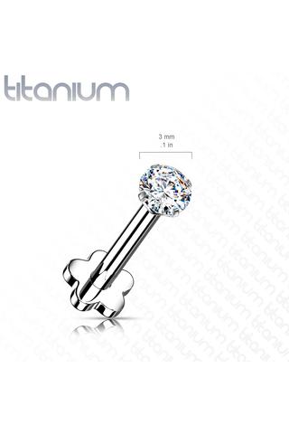 Virág Alakú Titánium Egyenesszárú Labret Piercing Fehér Színű Cirkónia Kővel