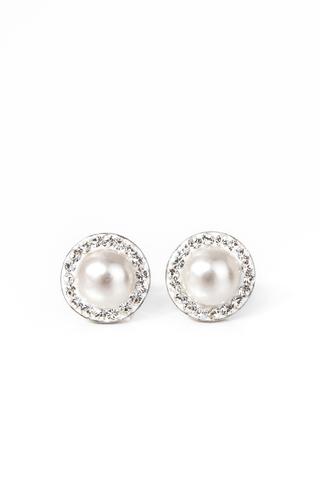 S925 Ezüst Gyöngyös Fülbevaló Fehér Swarovski® Köves Díszítéssel