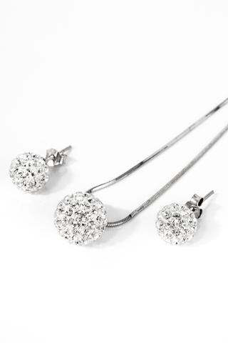 A &amp; ONE S925 Ezüst Gömb Fülbevaló És Nyaklánc Szett Fehér Swarovski® Kövekkel