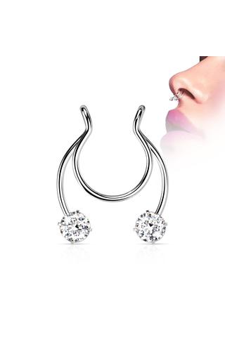 Ezüst Színű 316L Orvosi Acél Ál Septum Piercing Fehér Cirkónia Köves Véggel