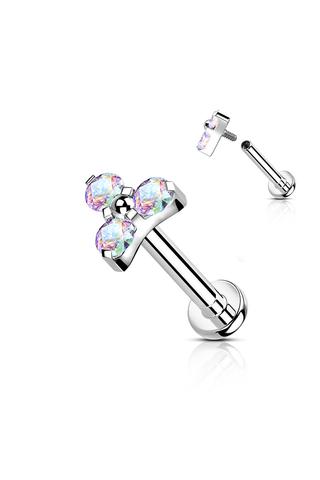 Ezüst Színű Titánium Egyenesszárú Labret Piercing Színes Apró Cirkónia Kövekkel