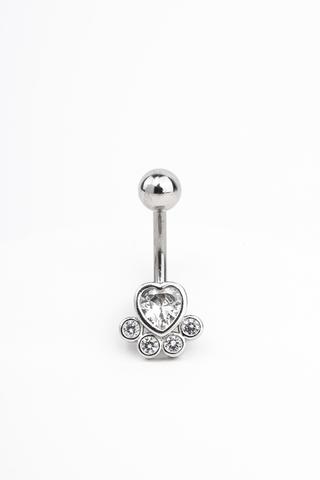 Ezüst Színű Rozsdamentes Acél Szív Alakú Köldök Piercing Fehér Kővel