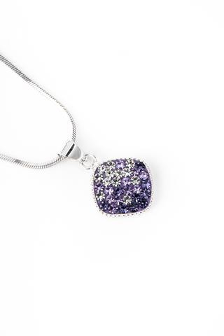 A &amp; ONE S925 Ezüst Nyaklánc Négyzet Alakú Lila És Fehér Swarovski® Köves Medállal 
