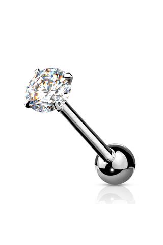 Ezüst Színű 316L Orvosi Acél Átlátszó Cirkónia Köves Egyenesszárú Barbell Piercing