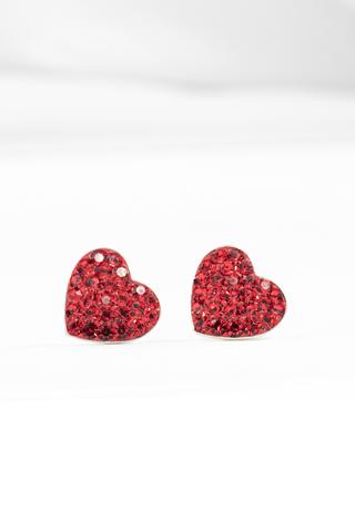 Szív Alakú Piros Swarovski® Kristályokkal Kirakott S925 Ezüst Fülbevaló - 9 mm