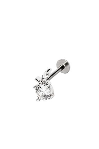 A & ONE Ezüst Színű Rozsdamentes Acél Labret Piercing Fehér Kővel