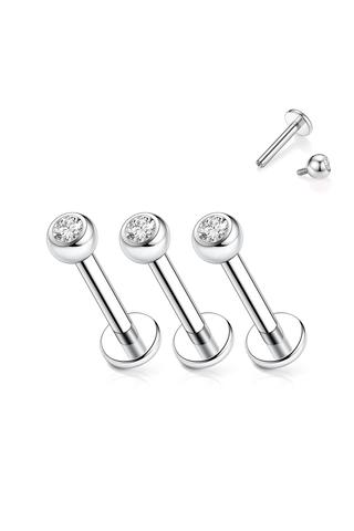 A & ONE Ezüst Színű Titánium Egyenesszárú Labret Piercing Fehér Kővel -1db