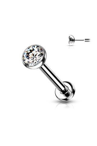 A & ONE Ezüst Színű Titánium Egyenesszárú Labret Piercing Fehér Kővel