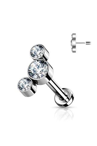 A & ONE Ezüst Színű Titánium Labret Piercing Fehér Kövekkel
