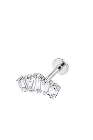 A & ONE Ezüst Színű Titánium Labret Piercing Fehér Cirkónia Kövekkel