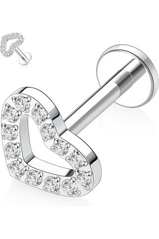 A & ONE Ezüst Színű Szív Alakú Titánium Piercing Cirkónia Kövekkel