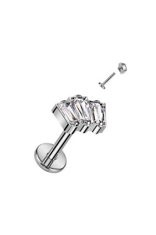 Ezüst SzínűTitánium Egyenesszárú Labret Piercing Kövekkel Díszítve