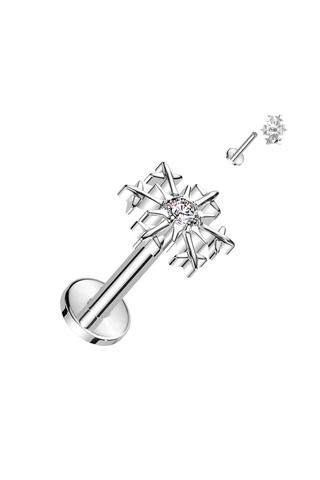 Ezüst Színű Hópehely Alakú Titánium Labret Piercing Fehér Cirkónia Kővel