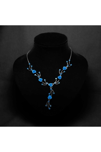 Kép 1/4 - A & ONE Kék virágos női nyaklánc fülbevaló szett