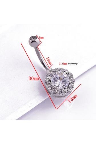 Kép 3/3 - A & ONE Ezüst Színű Fehér Strasszos Orvosi Acélból Készült Köldök Piercing
