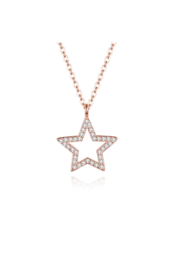 Kép 2/7 - A & ONE Rózsaarany színű ezüst nyaklánc csillag alakú medállal, strasszos berakással
