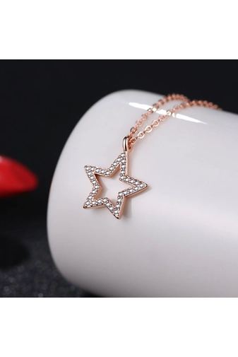 Kép 3/7 - A & ONE Rózsaarany színű ezüst nyaklánc csillag alakú medállal, strasszos berakással