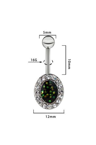 Kép 2/3 - A & ONE Ezüst színű fekete opálos és cirkónia kövekkel díszített köldök piercing