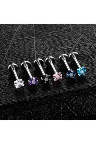 Kép 6/7 - A & ONE Ezüst Színű Rozsdamentes Acél Piercing Sötétkék Cirkónia Kővel, 6 mm