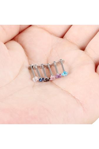 Kép 5/7 - A & ONE Ezüst Színű Rozsdamentes Acél Piercing Sötétkék Cirkónia Kővel, 6 mm